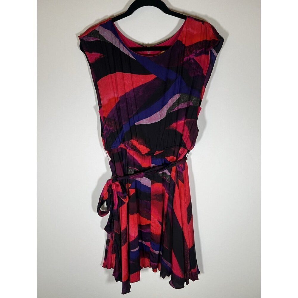 Vintage Y2K Alice + Olivia artsy colorful silk stretch mini dress L cocktail